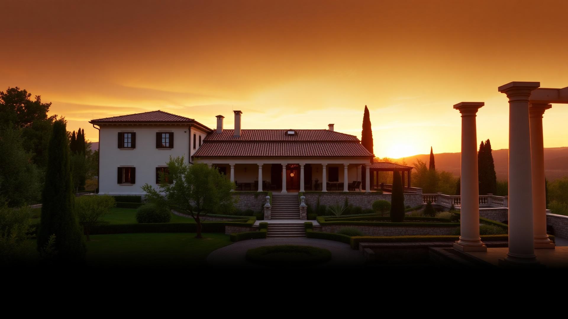 Villa elegante al tramonto